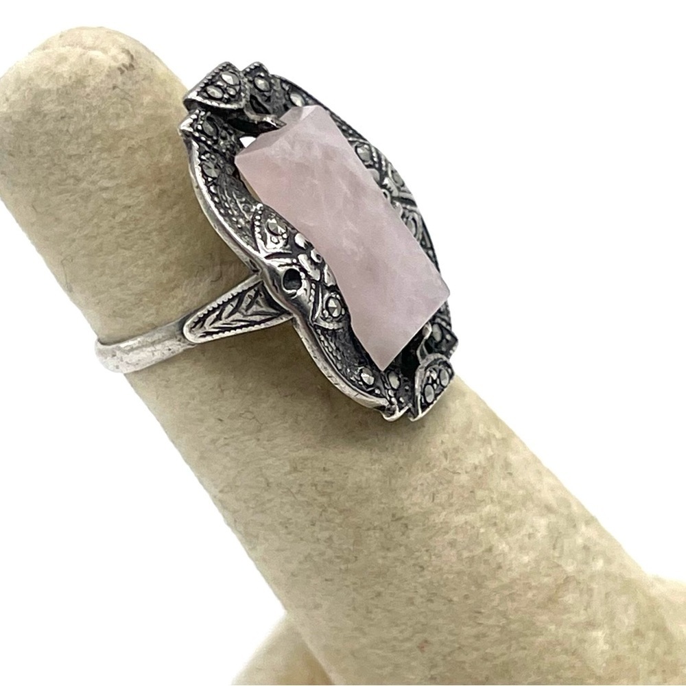 Rose Quartz 925 Sterling Silver Square Stone Ring - Picture 2 of 6